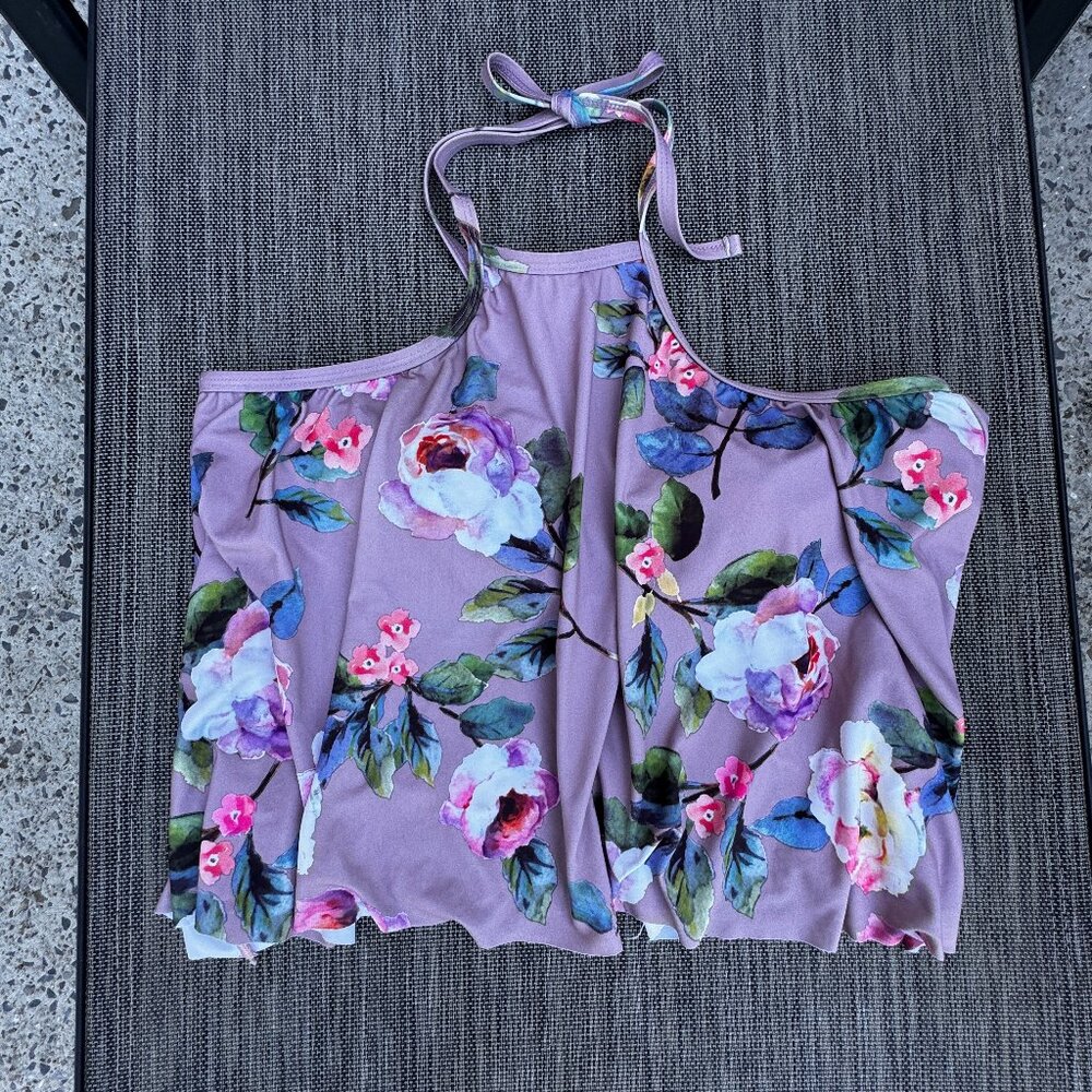 Gianni Bini Tankini Halter Swim Top Womens Large Purple Floral Built-In Bra